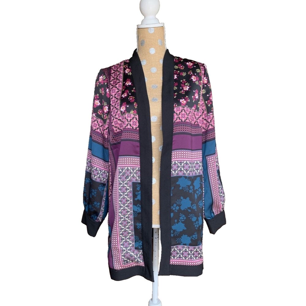 Chico's Floral Patchwork Open Front Blazer Women Small Topper Jacket Artsy Boho